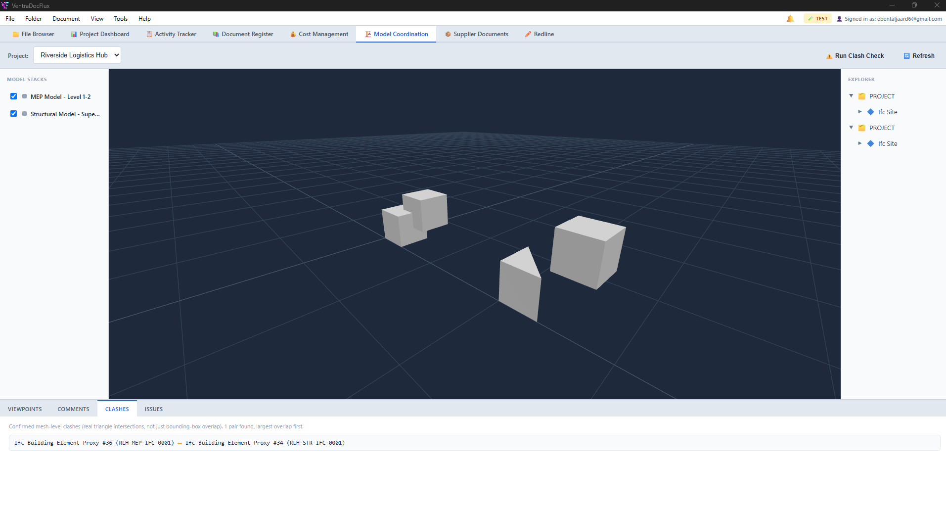 VentraDocFlux Model Coordination 3D viewer with an IFC model loaded